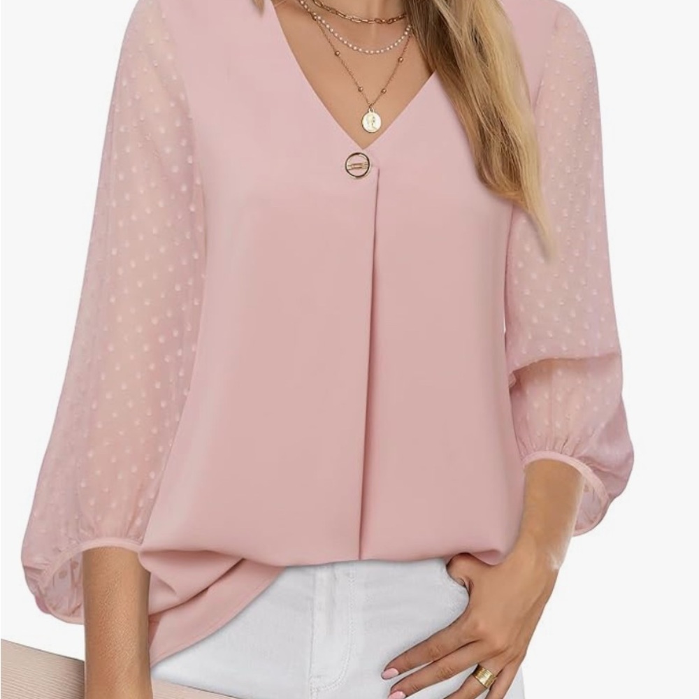 Elegant Pink Women's Top with Polka Dot Sleeves